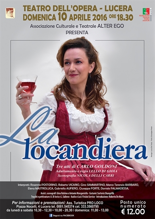 Domenica 10 aprile 'La locandiera' di Carlo Goldoni al Teatro dell’Opera di Lucera con gli ALTER EGO