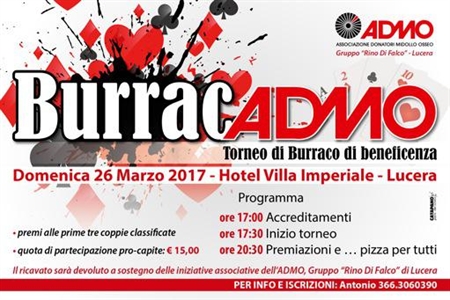 Torneo di Burraco a Lucera per la solidarietà: i fondi raccolti saranno destinati all’ADMO