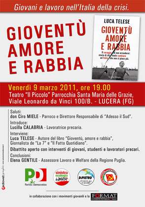 Luca Telese a Lucera per discutere di giovani e lavoro nell’Italia della crisi