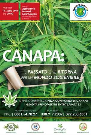'CANAPA: Il passato che ritorna per un mondo sostenibile', se ne parla alla Masseria Sant'Agapito Lucera