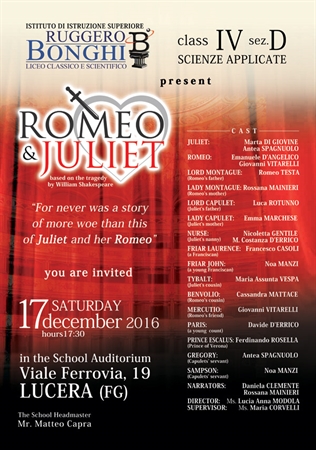 Romeo & Juliet, una storia senza tempo, in lingua inglese, portata in scena dagli alunni del Ruggero-Bonghi Lucera