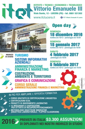 Notevole affluenza per la prima giornata Open Day 2016-2017 dell'Itet Lucera