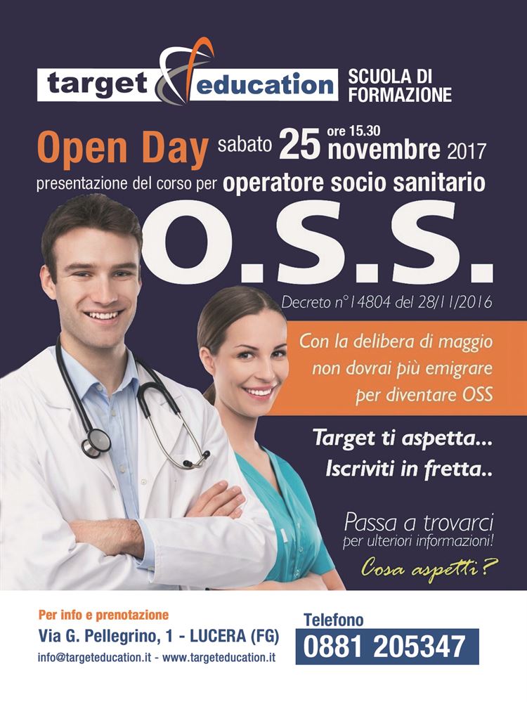 Vuoi diventare OSS? A Lucera Open Day di presentazione del corso Operatore Socio Sanitario con Target