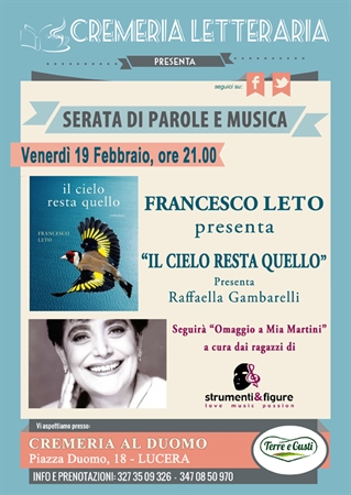 Venerdì 19 febbraio incontro con Francesco Leto, autore del libro 'Il cielo resta quello'