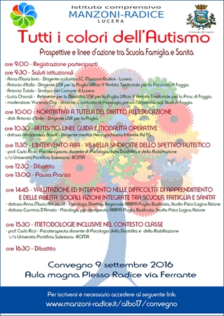 Incontro alla Manzoni'Radice di Lucera 'Tutti i colori dell'autismo  Prospettive e linee d'azione tra Scuola Famiglia e Sanità'