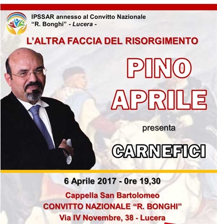 Pino Aprile a Lucera presso il Convitto Nazionale Ruggero Bonghi per presentare il suo ultimo libro 'Carnefici'