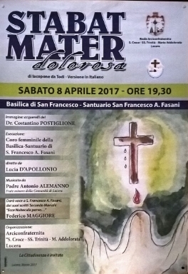 Stabat Mater: sabato nella Basilica'Santuario di San Francesco A. Fasani