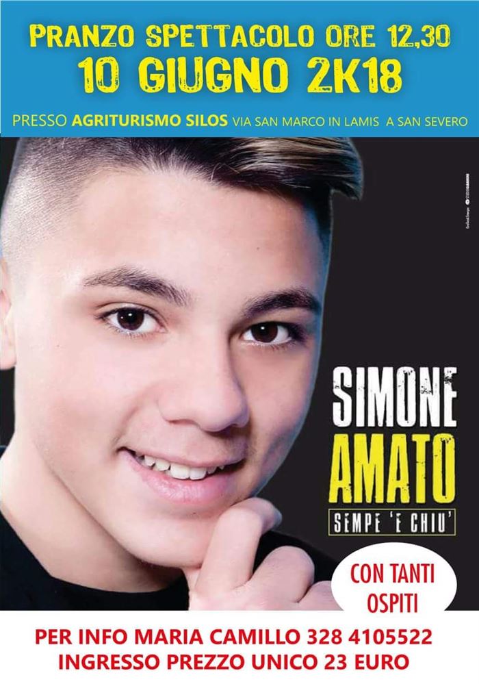 Il giovanissimo cantante Simone Amato il 10 Giugno a San Severo con 5 cantanti neomelodici