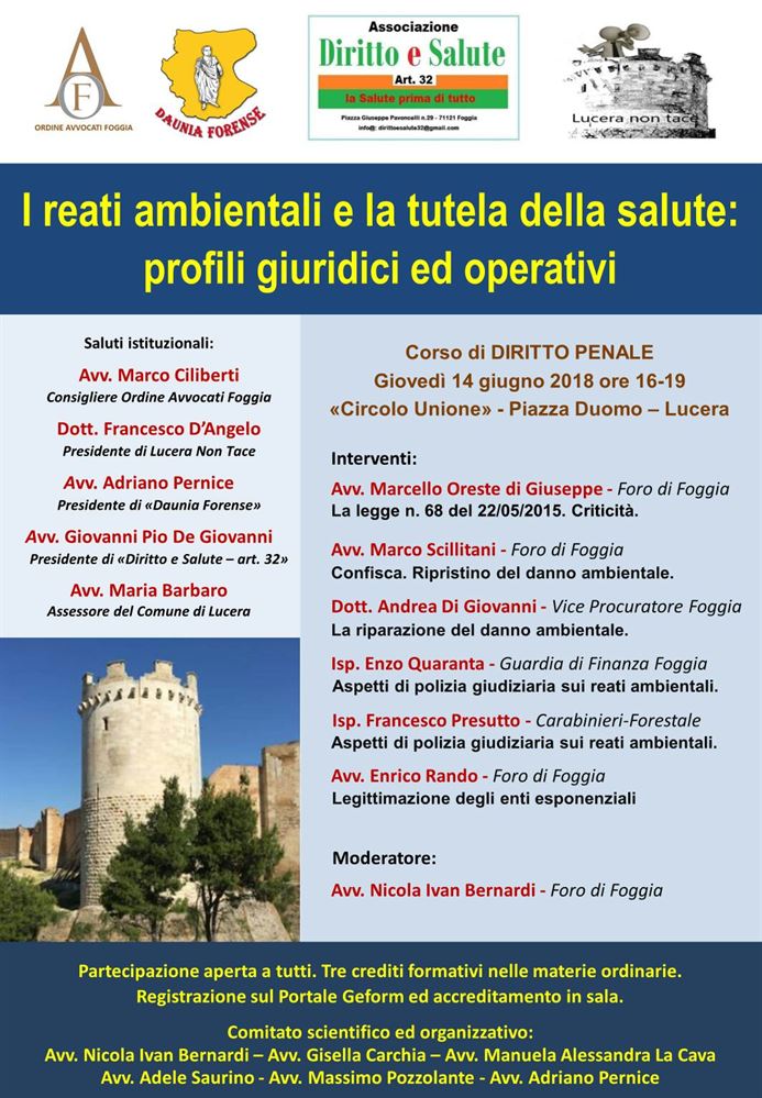 Seminario del 14 giugno 2018 con il Comitato LUCERA NON TACE